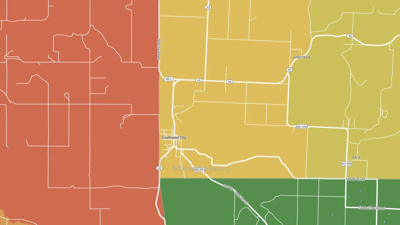 Southwest City, MO Map of Murder Rates