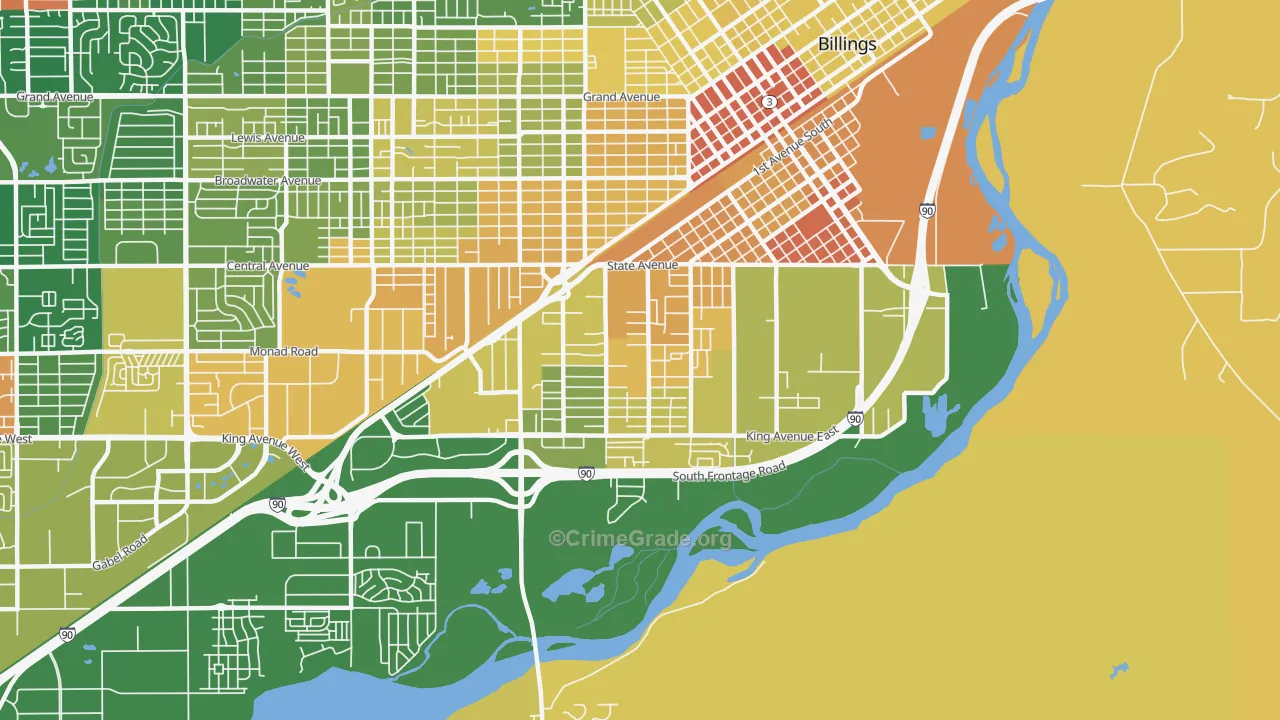 Southwest Corridor, Billings, MT Map of Murder Rates