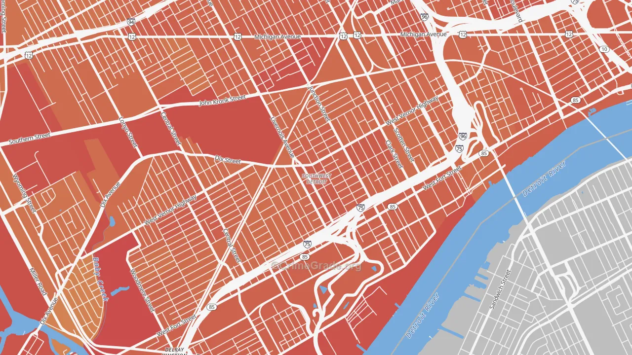 Southwest Detroit, Detroit, MI Map of Murder Rates