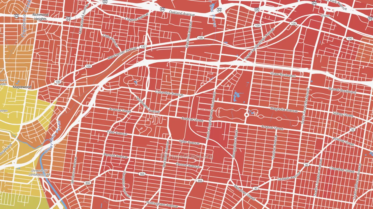 Southwest Garden, St. Louis, MO Map of Murder Rates