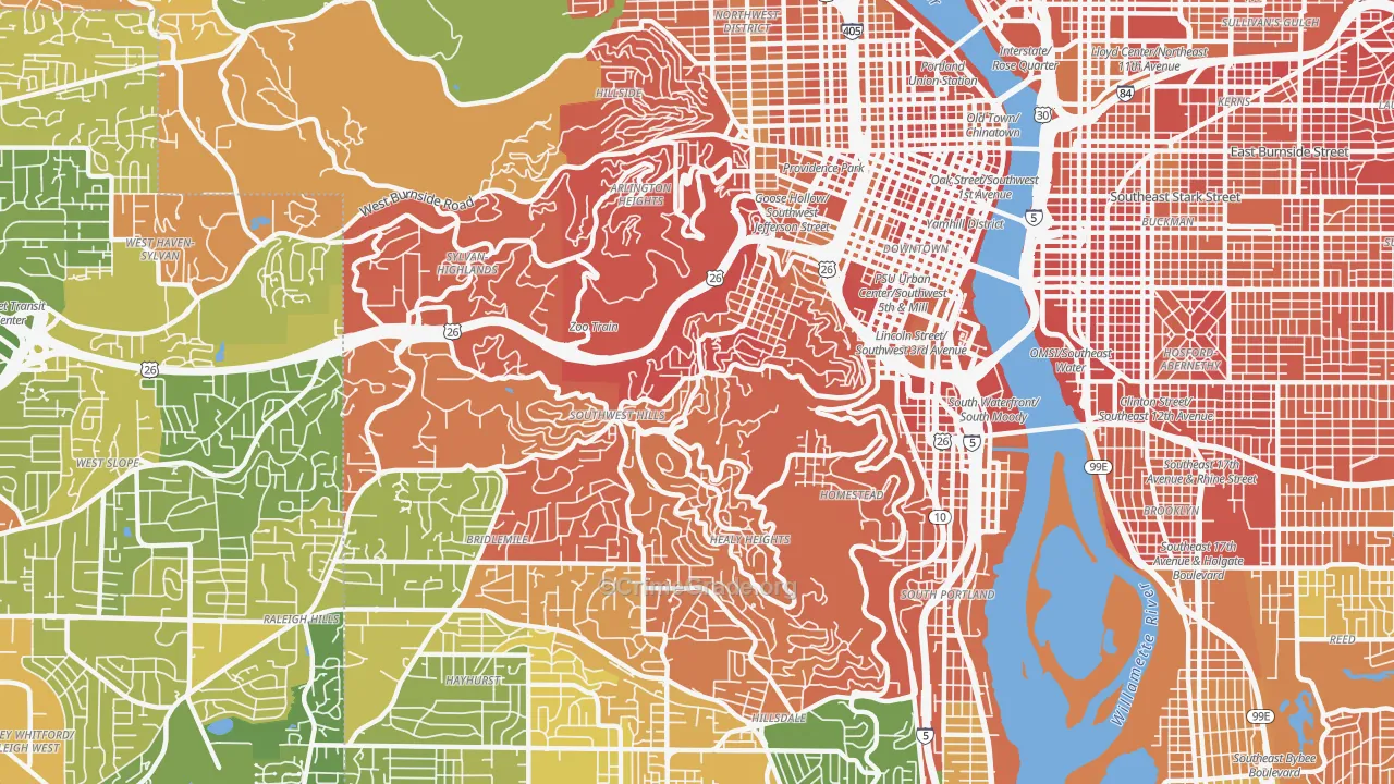 Southwest Hills, Portland, OR Map of Murder Rates