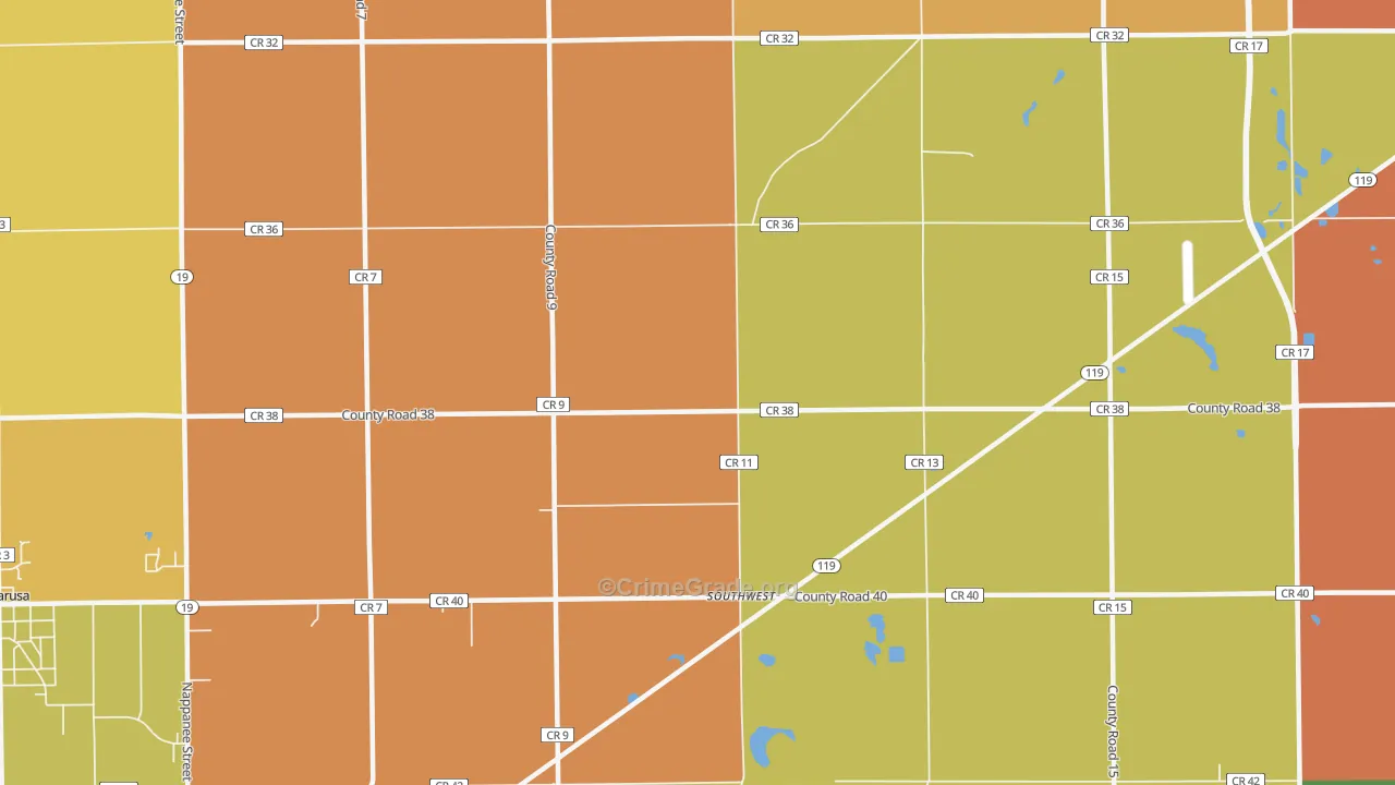Southwest, IN Map of Murder Rates