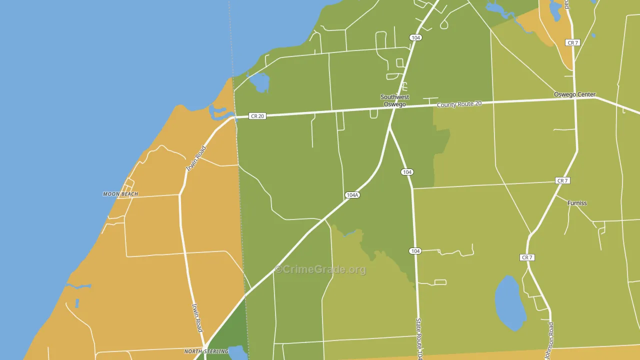 Southwest Oswego, NY Map of Murder Rates