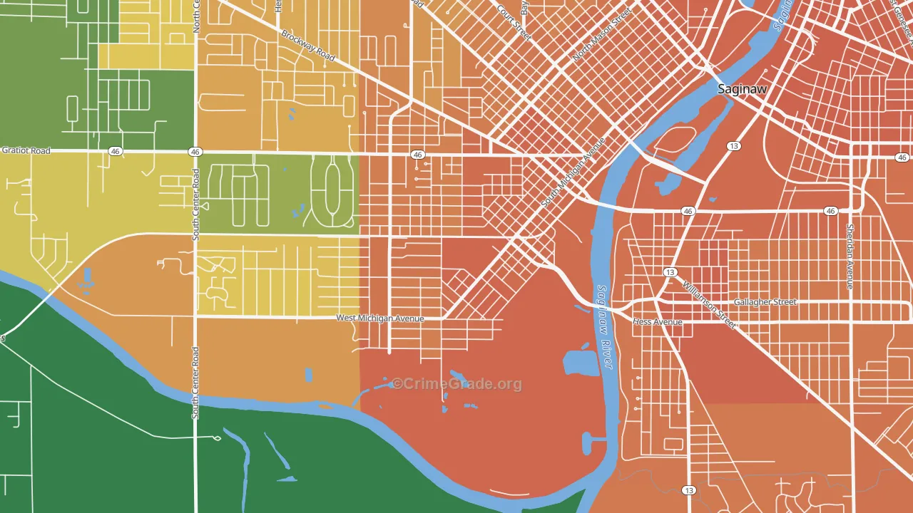 Southwest Saginaw, Saginaw, MI Map of Murder Rates