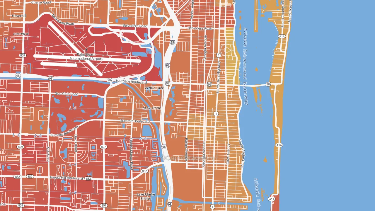 Southwest, West Palm Beach, FL Map of Murder Rates