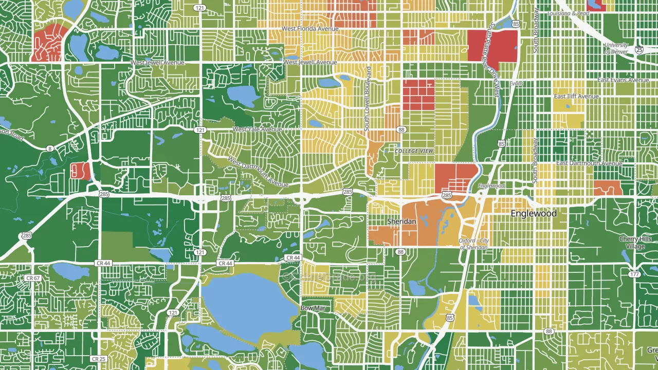 Southwestern Denver, Denver, CO Map of Murder Rates