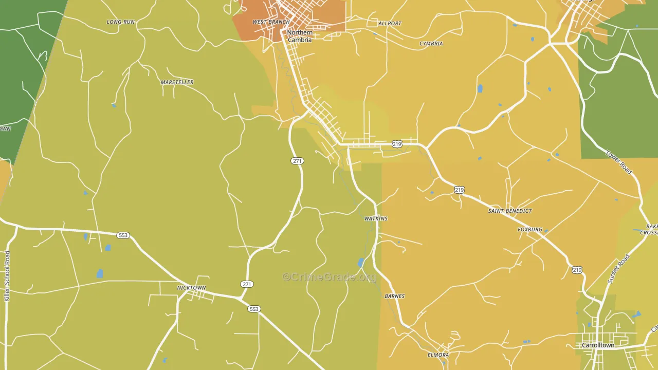 Spangler, PA Map of Murder Rates
