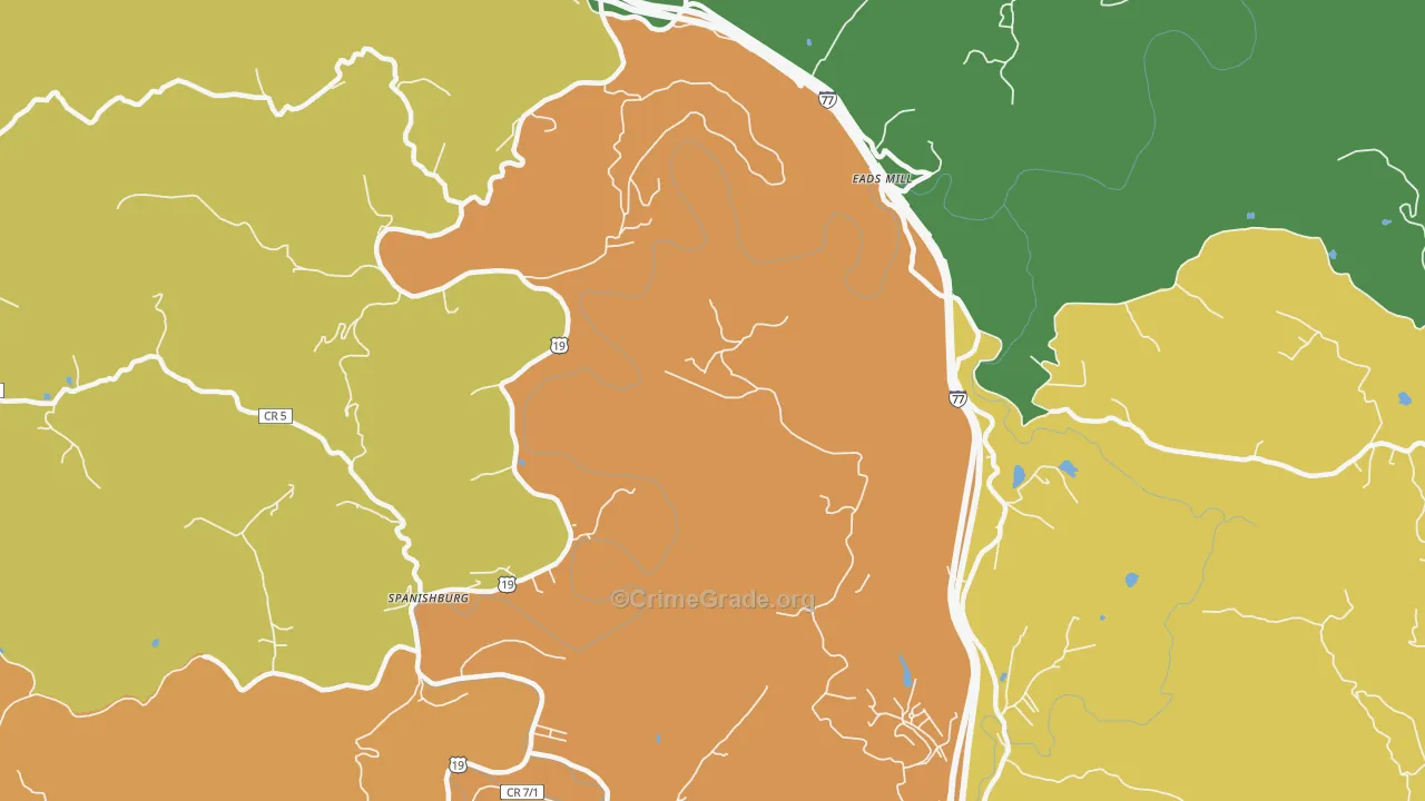 Spanishburg, WV Map of Murder Rates