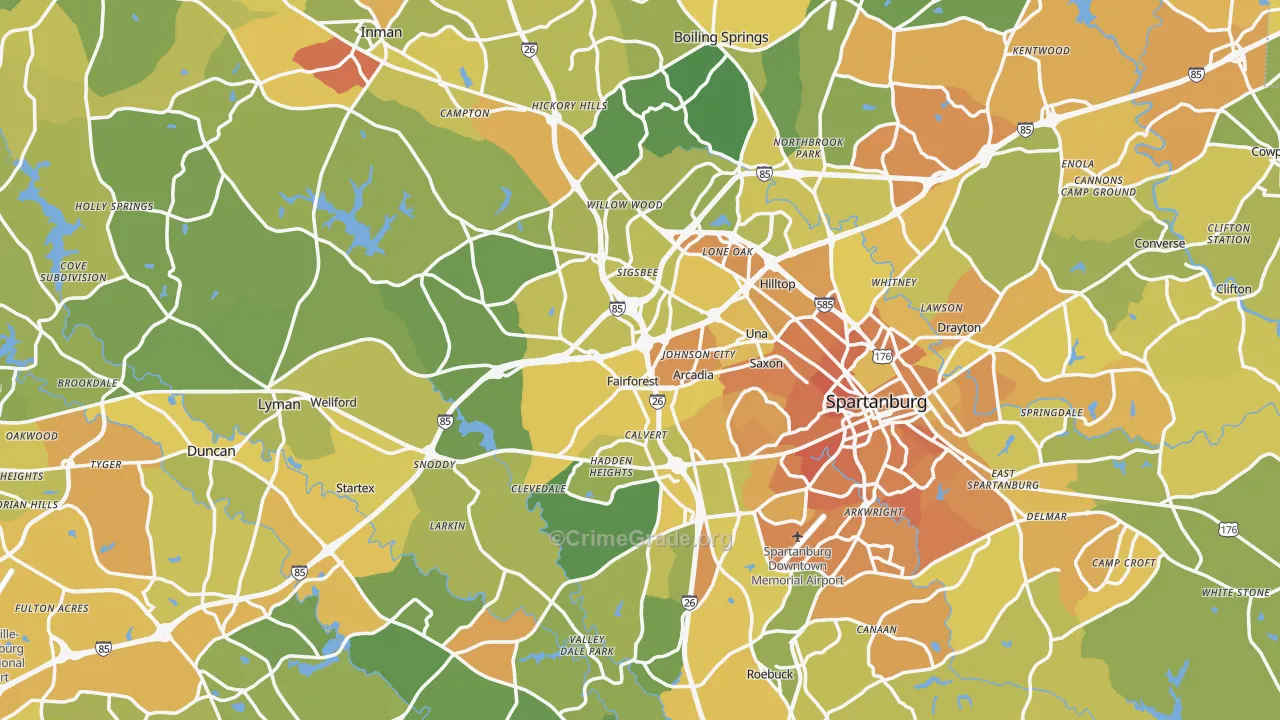 Spartanburg County, SC Map of Murder Rates
