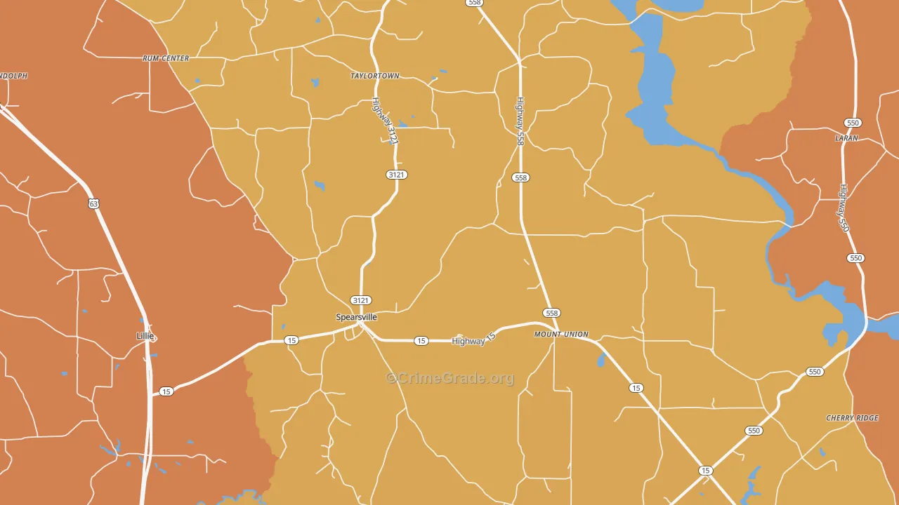 Spearsville, LA Map of Murder Rates