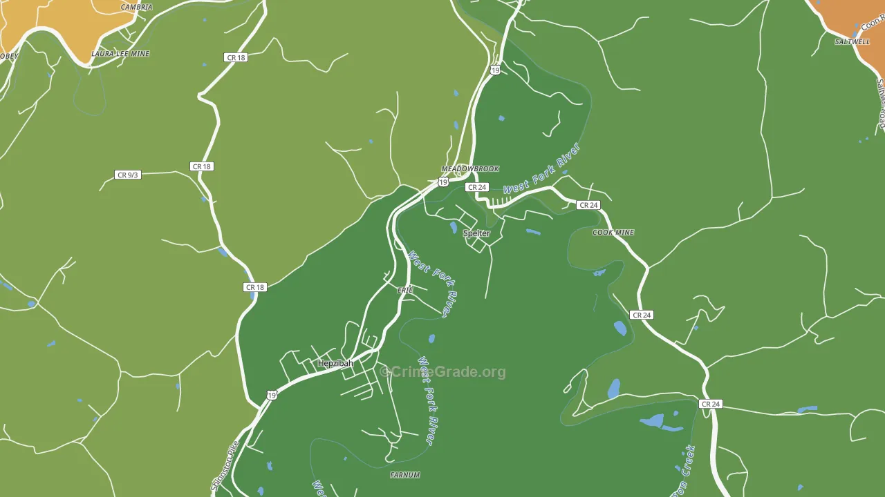 Spelter, WV Map of Murder Rates