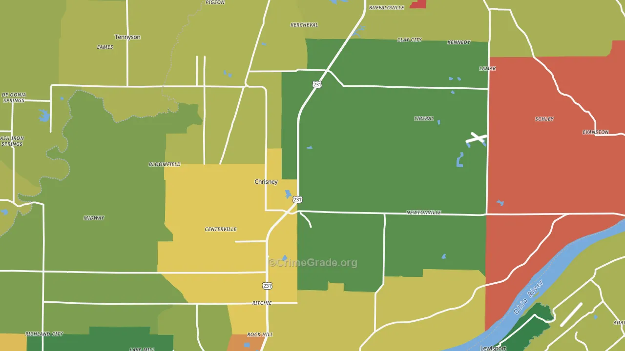 Spencer County, IN Map of Murder Rates