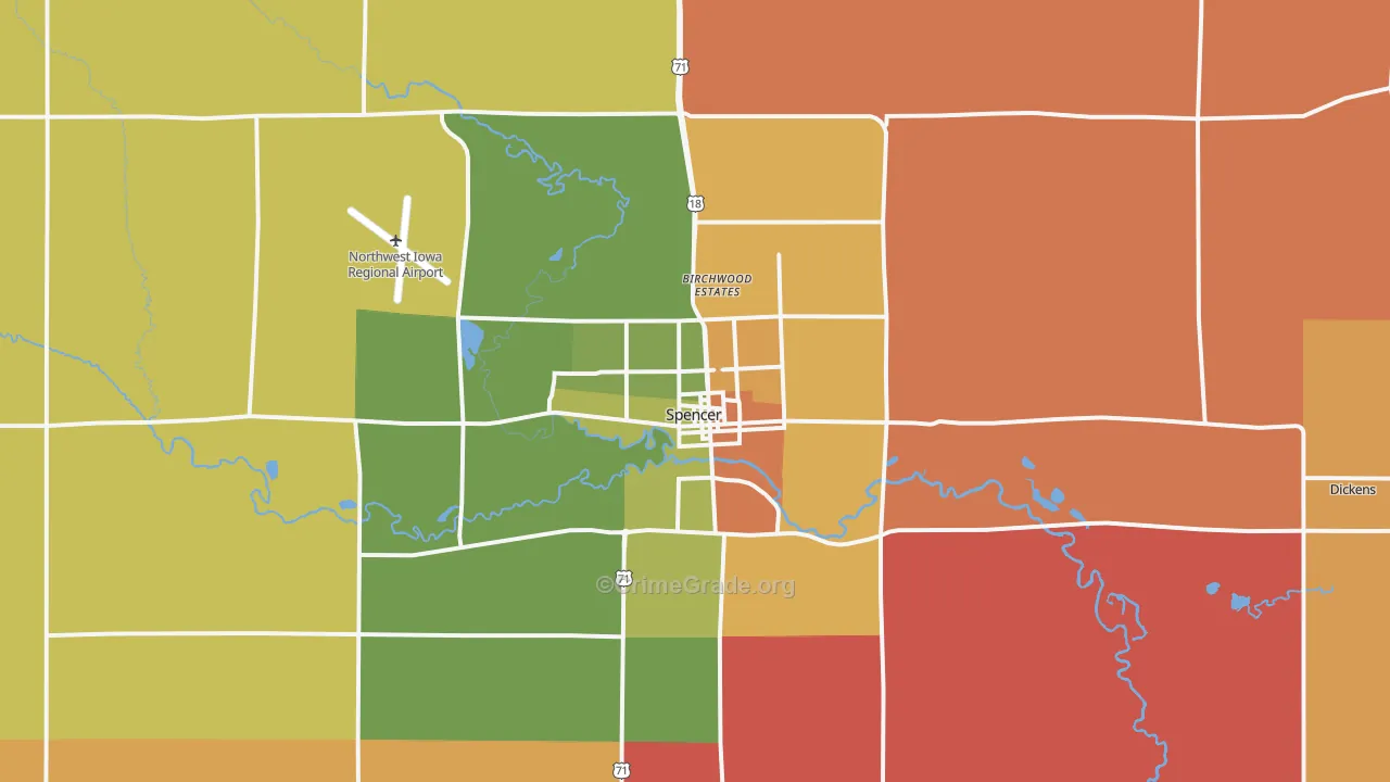 Spencer, IA Map of Murder Rates