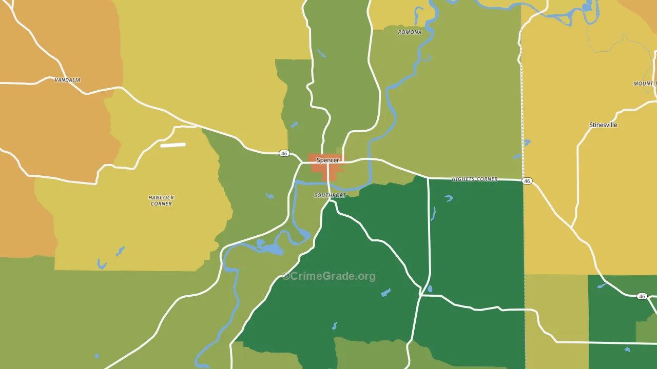 Spencer, IN Map of Murder Rates
