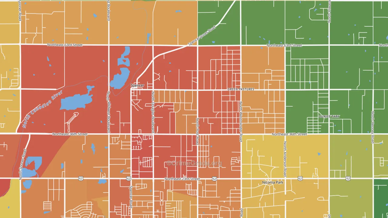 Spencer, OK Map of Murder Rates
