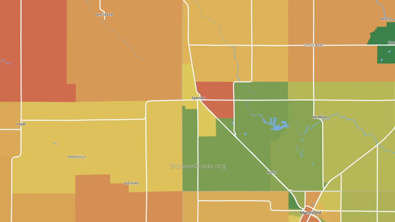 Spencer, WI Map of Murder Rates