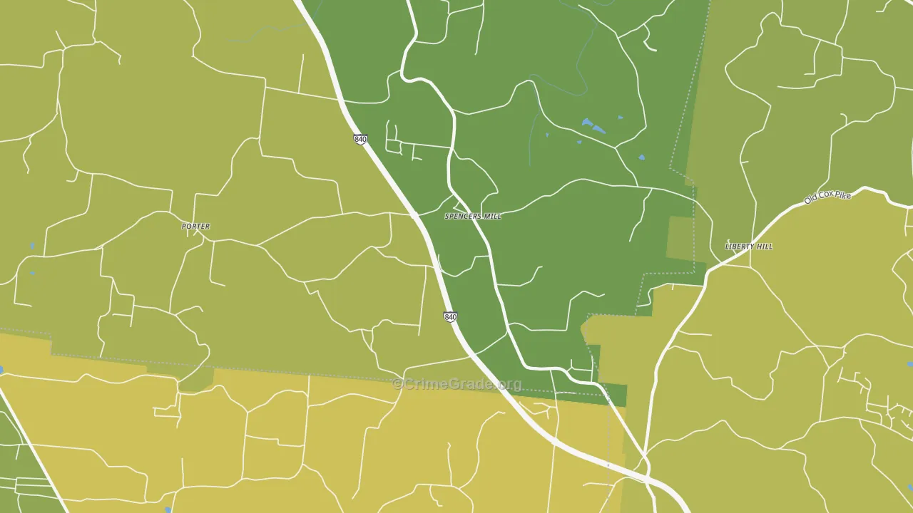 Spencers Mill, TN Map of Murder Rates