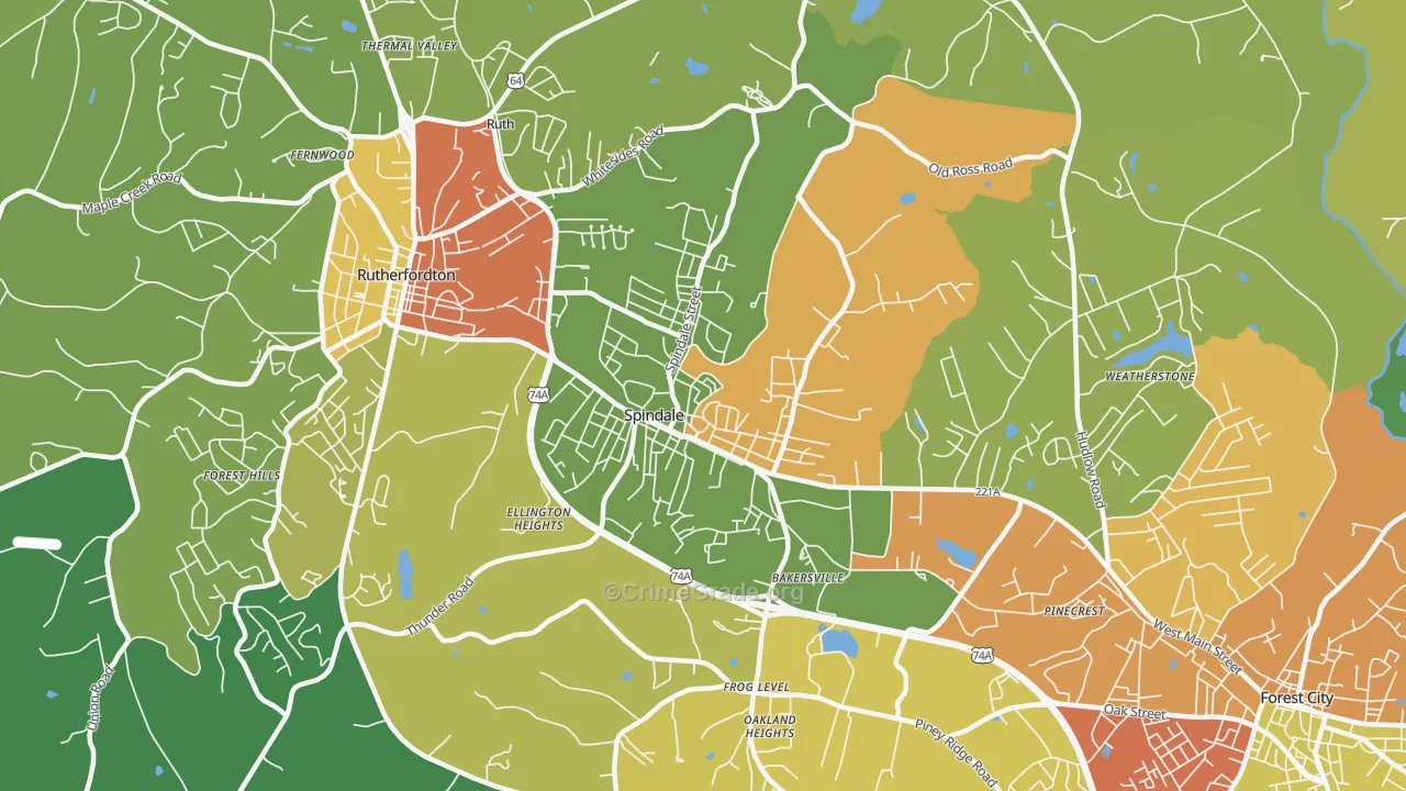 Spindale, NC Map of Murder Rates