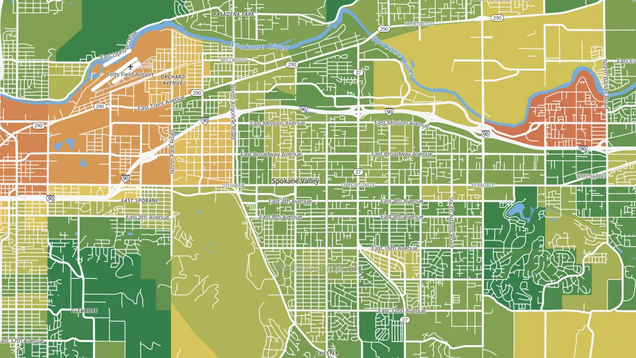 Spokane Valley, WA Map of Murder Rates