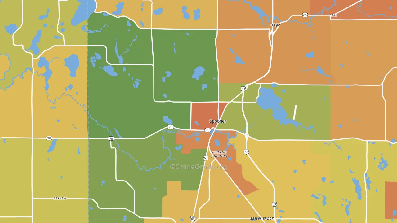 Spooner, WI Map of Murder Rates