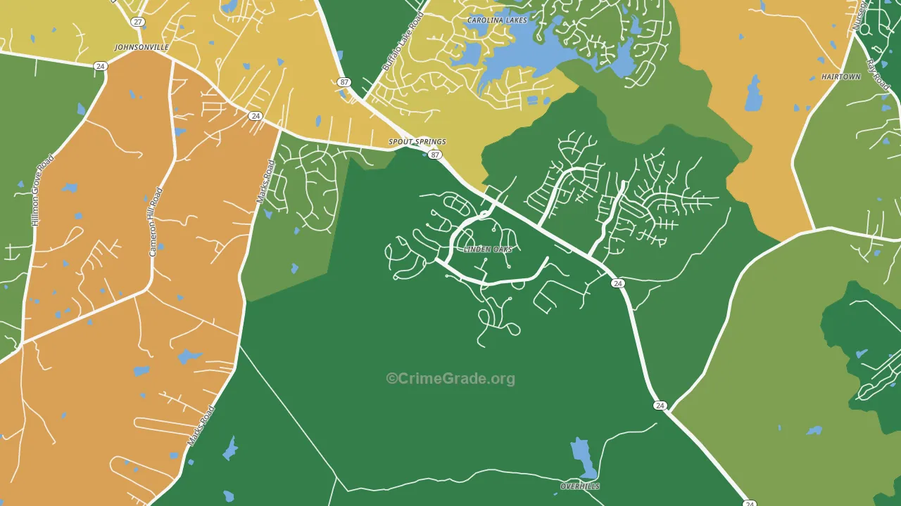 Spout Springs, NC Map of Murder Rates