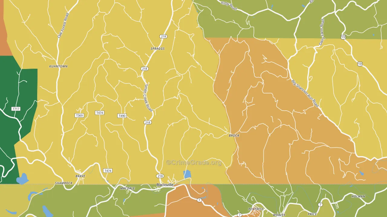 Spraggs, PA Map of Murder Rates