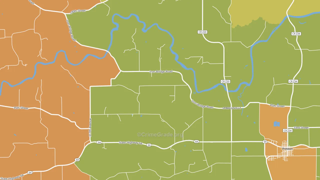 Spragueville, IA Map of Murder Rates