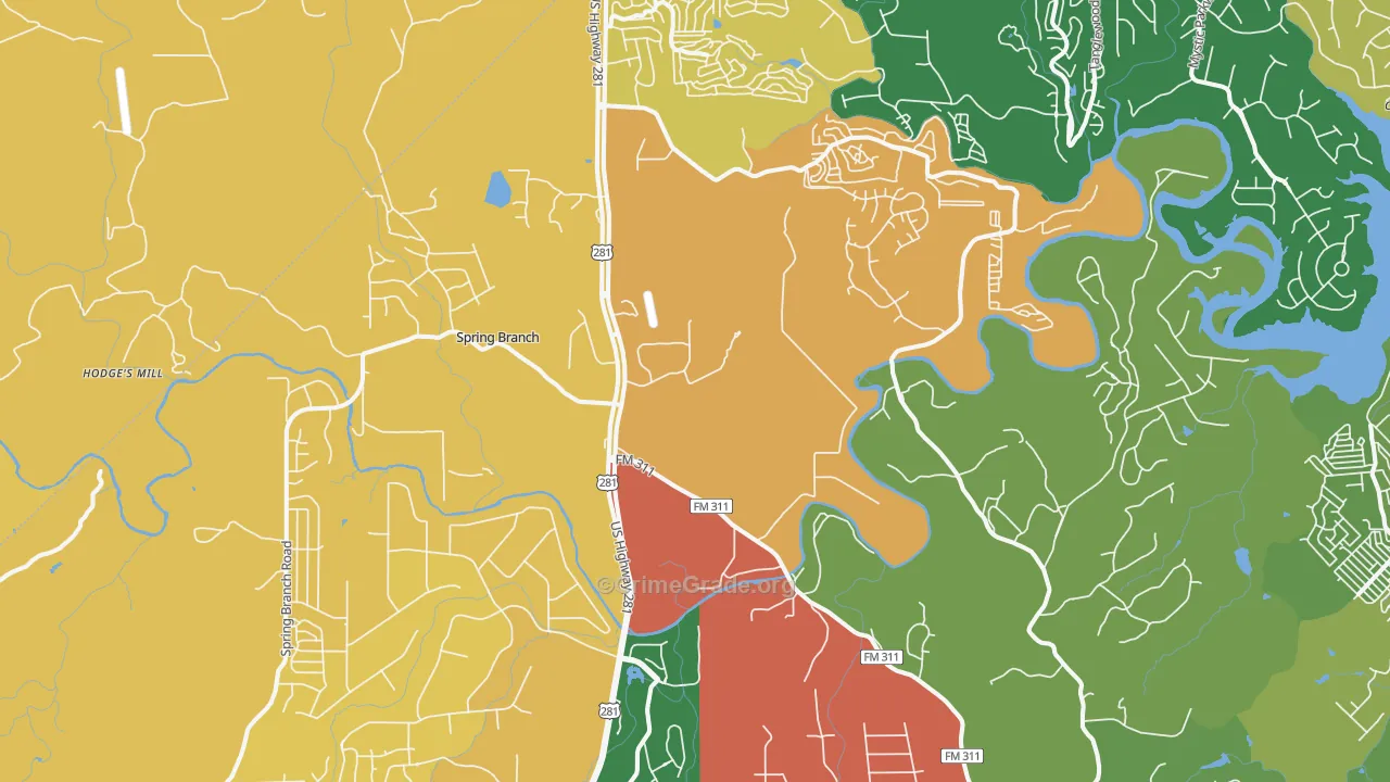 Spring Branch, TX Map of Murder Rates