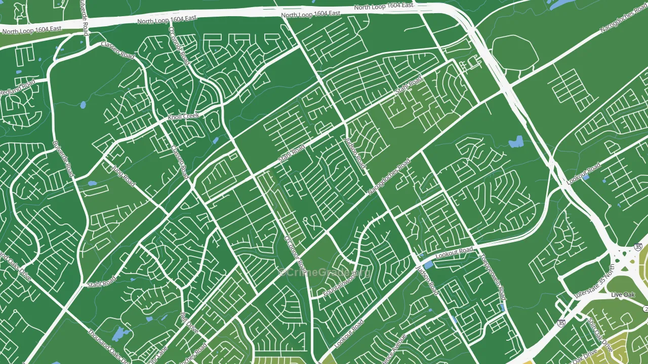 Spring Creek, San Antonio, TX Map of Murder Rates
