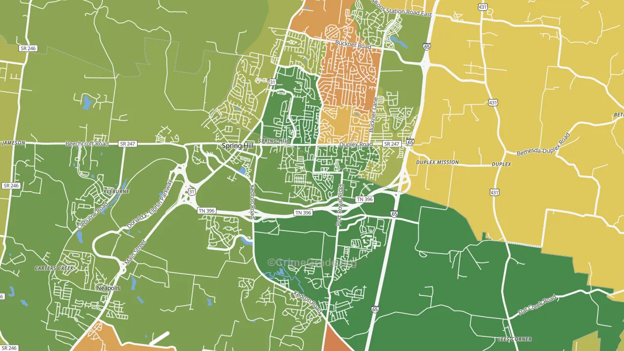 Spring Hill, TN Map of Murder Rates