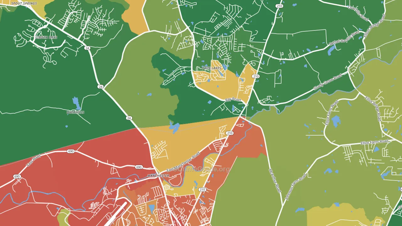 Spring Lake, NC Map of Murder Rates
