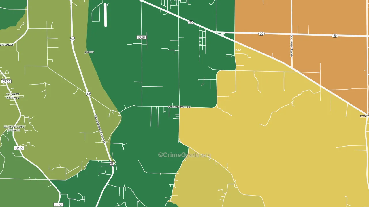 Spring Valley, AL Map of Murder Rates
