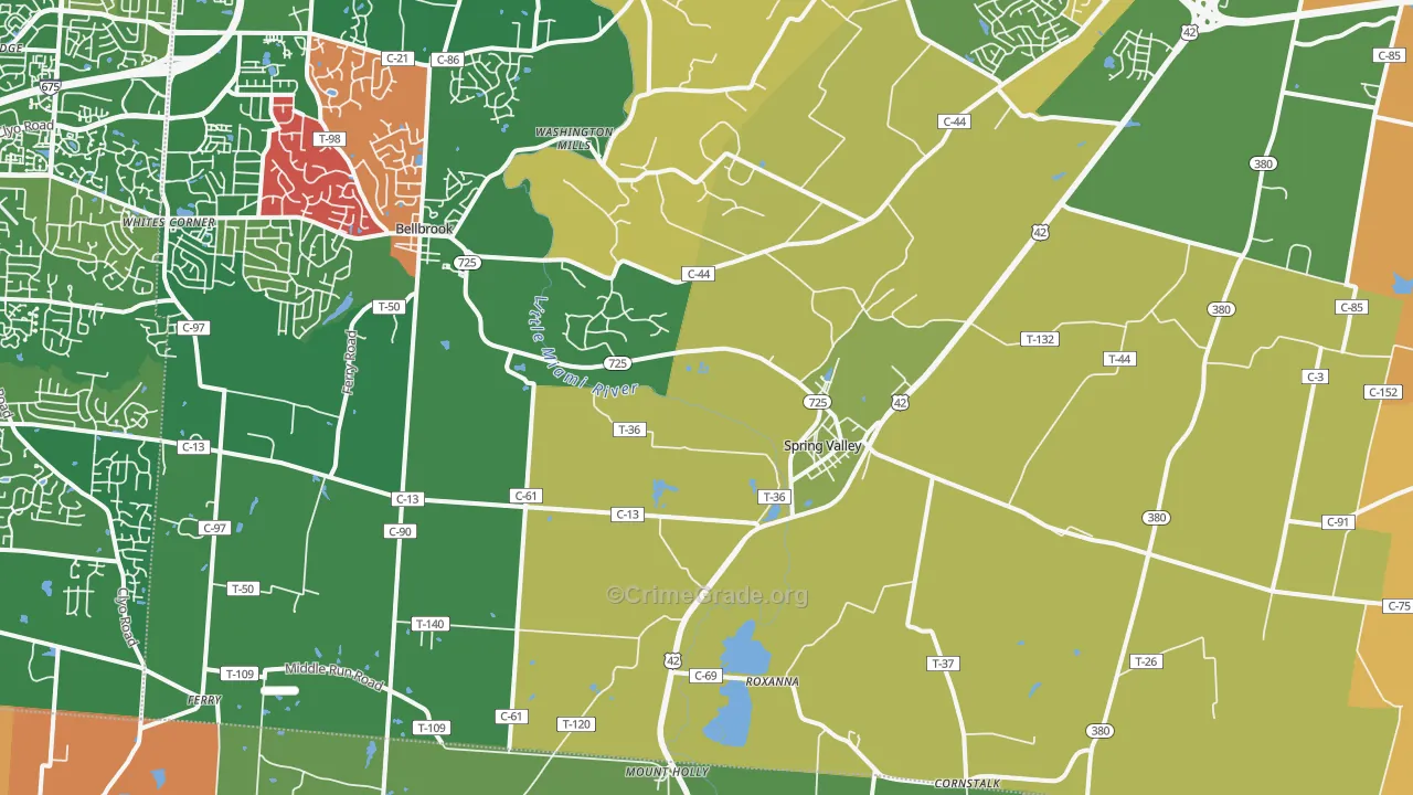 Spring Valley, OH Map of Murder Rates