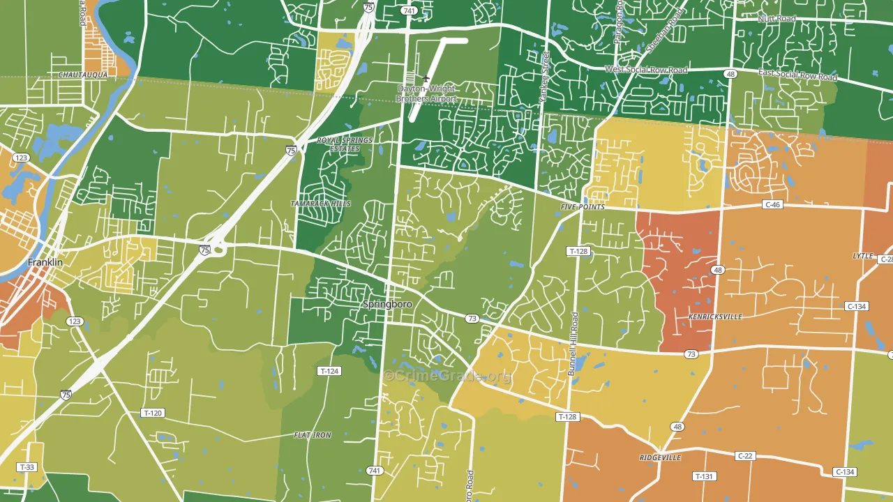 Springboro, OH Map of Murder Rates