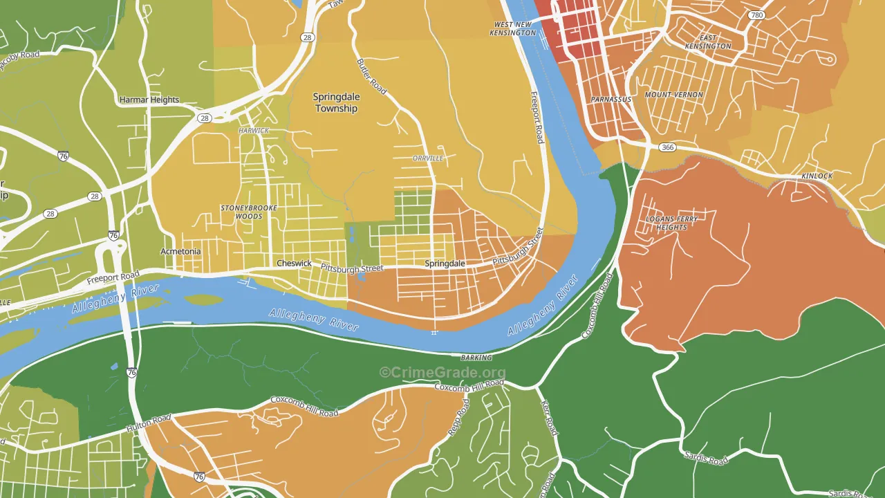 Springdale, PA Map of Murder Rates