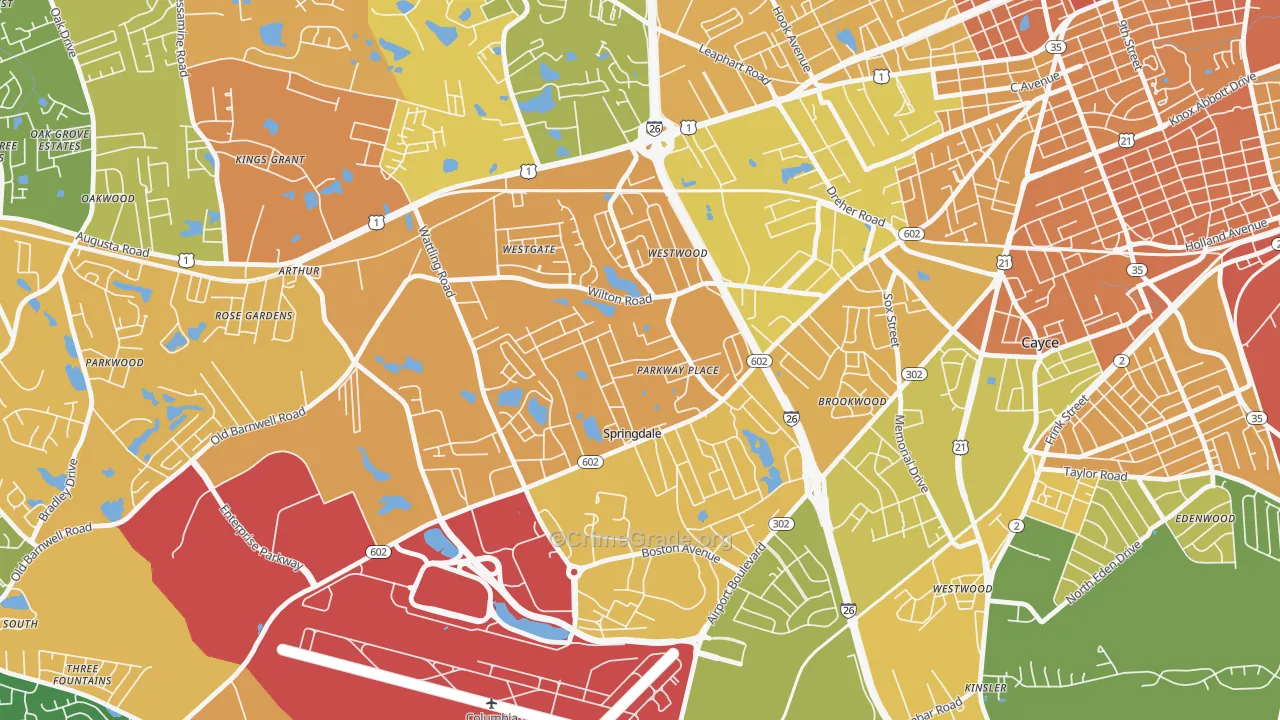 Springdale, SC Map of Murder Rates