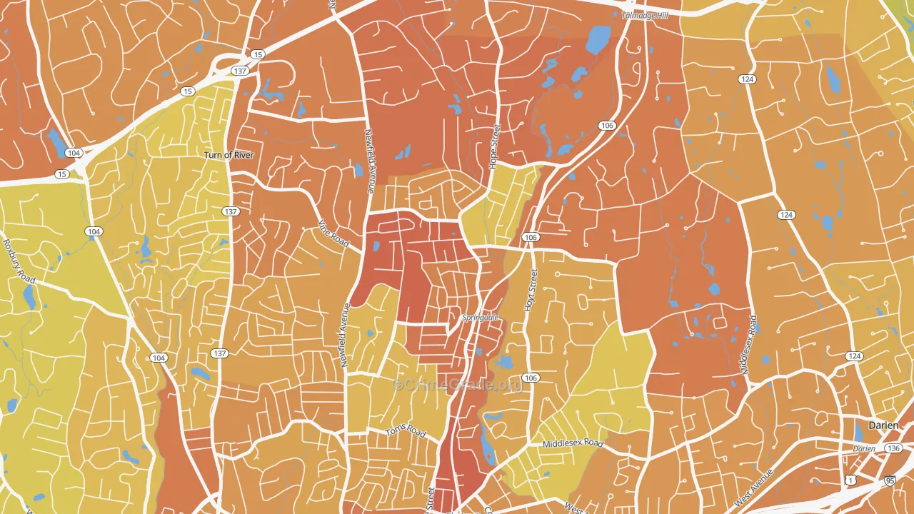 Springdale, Stamford, CT Map of Murder Rates