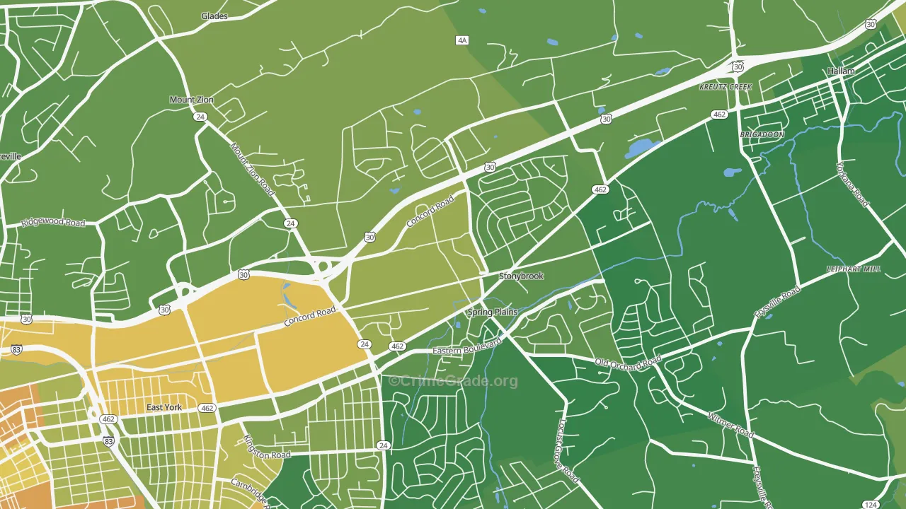 Springetts Manor-Yorklyn, York, PA Map of Murder Rates