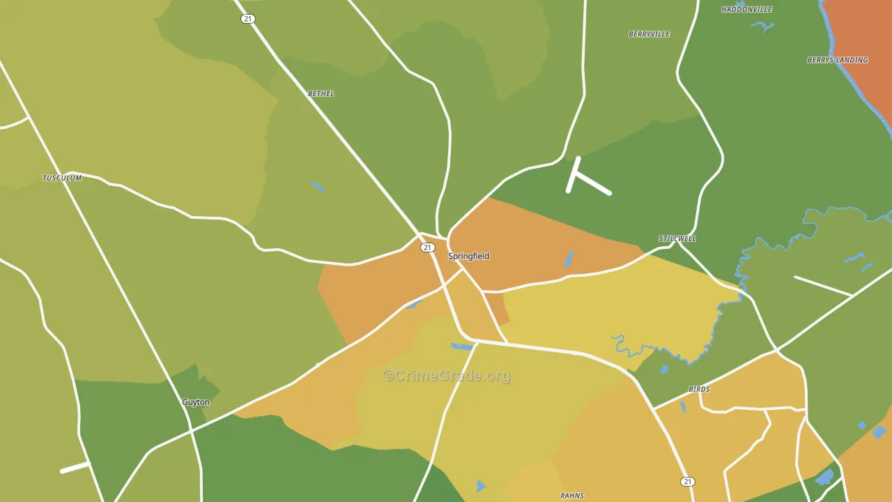 Springfield, GA Map of Murder Rates