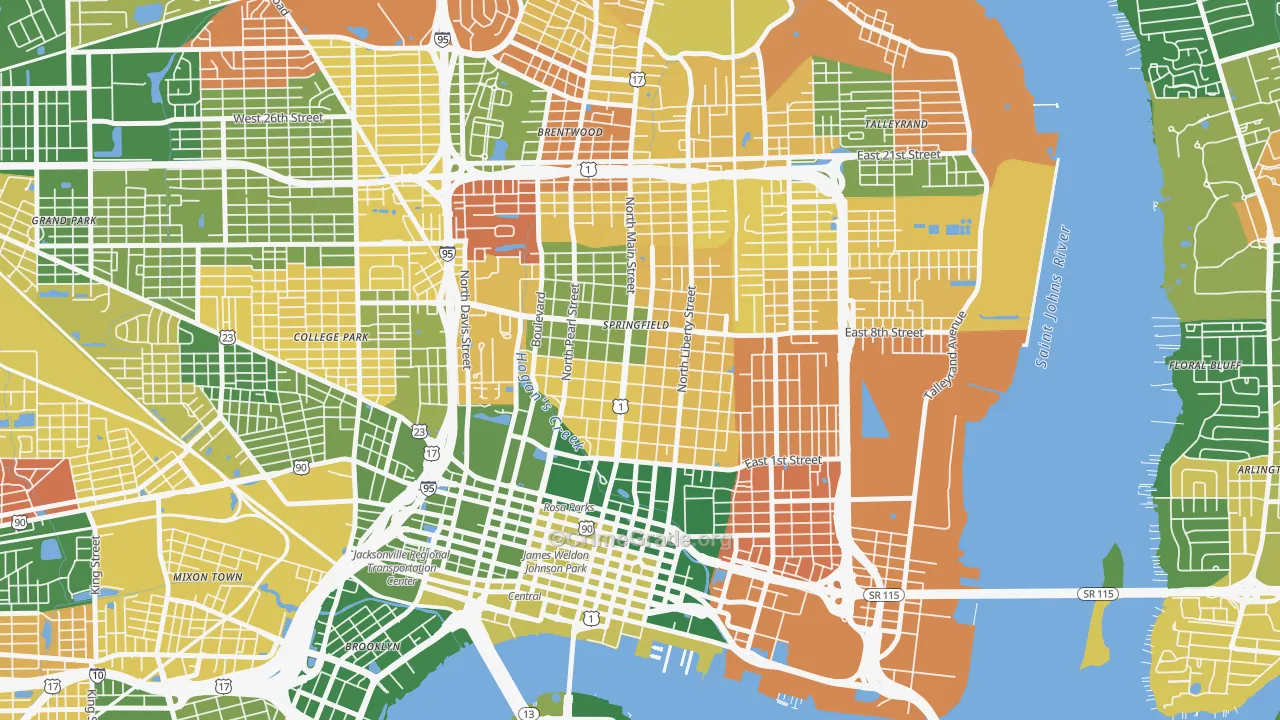 Springfield, Jacksonville, FL Map of Murder Rates