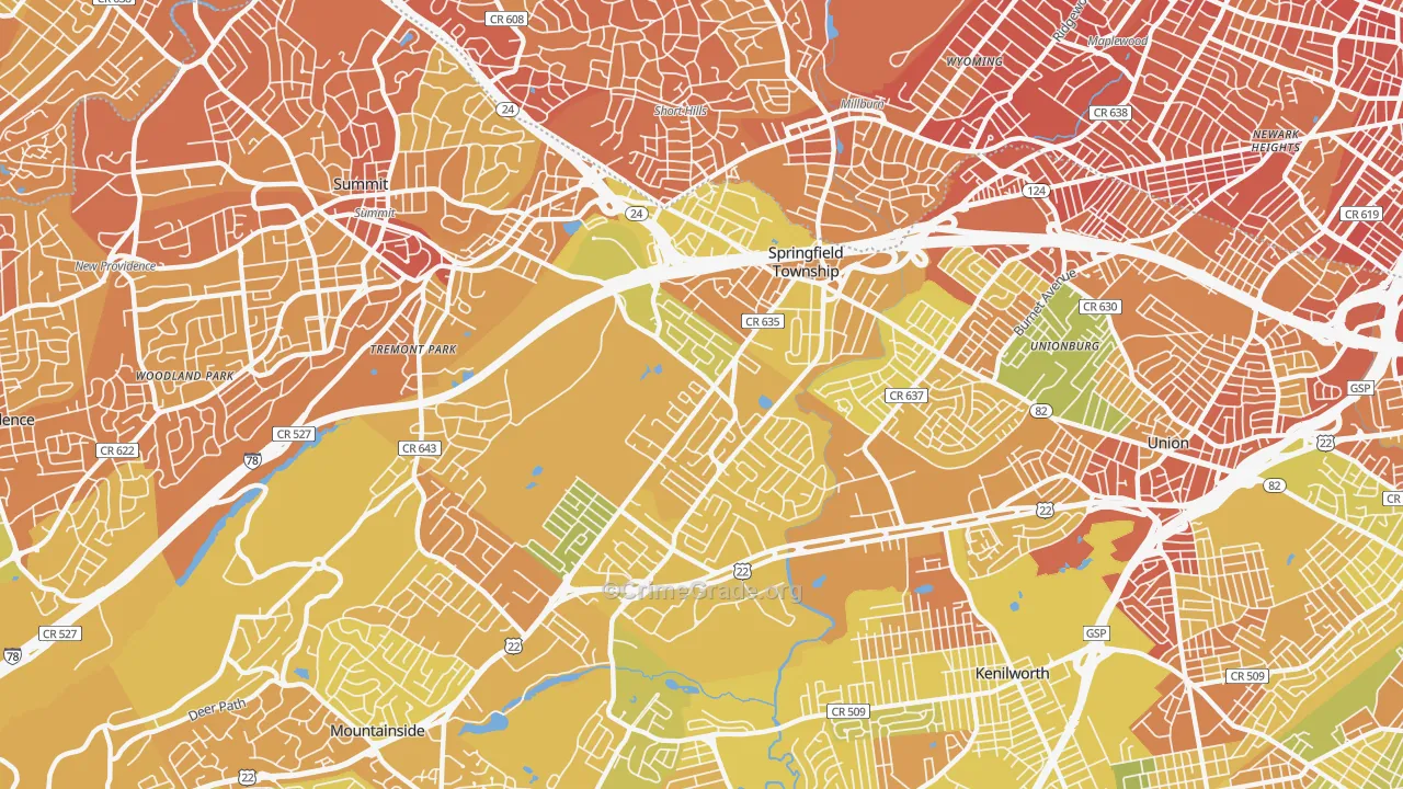 Springfield, NJ Map of Murder Rates