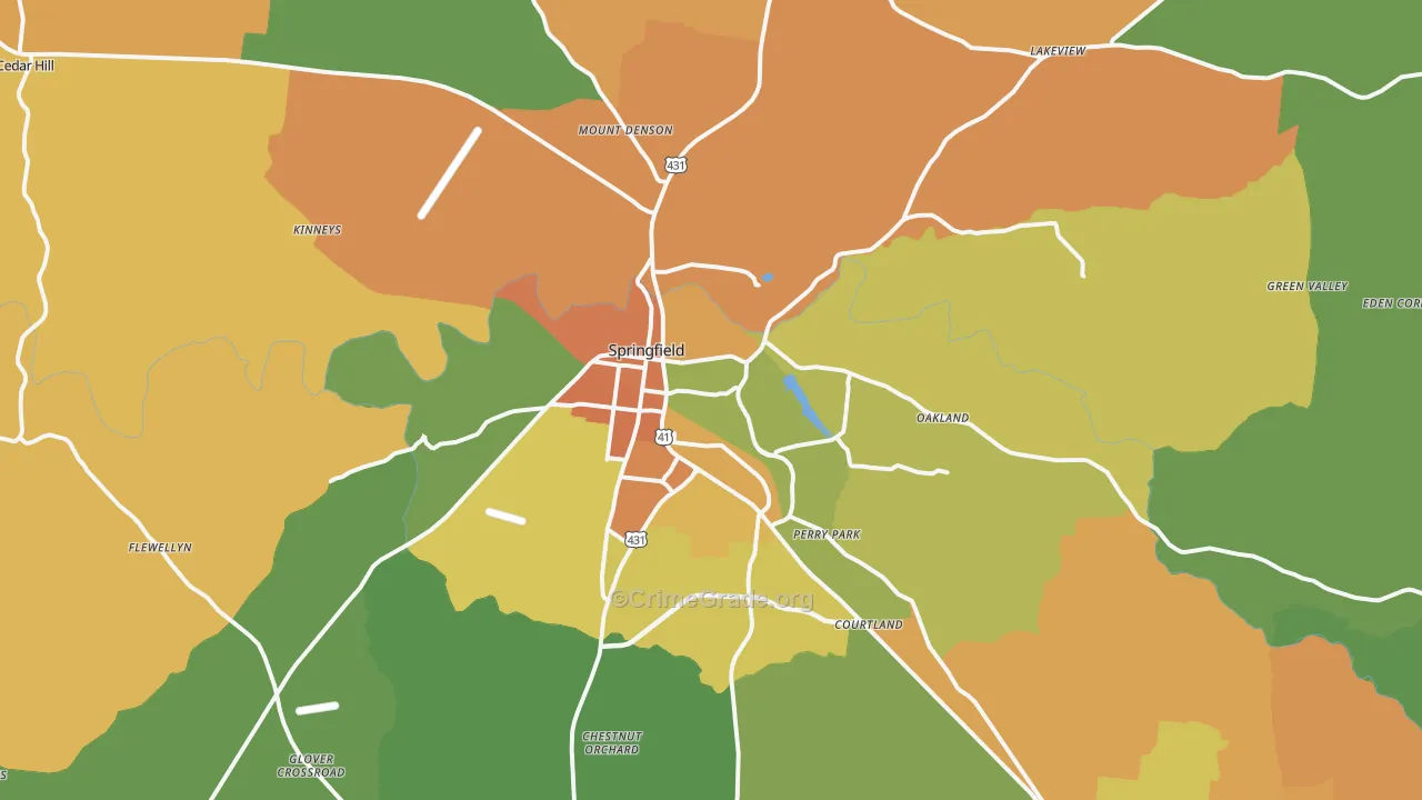 Springfield, TN Map of Murder Rates