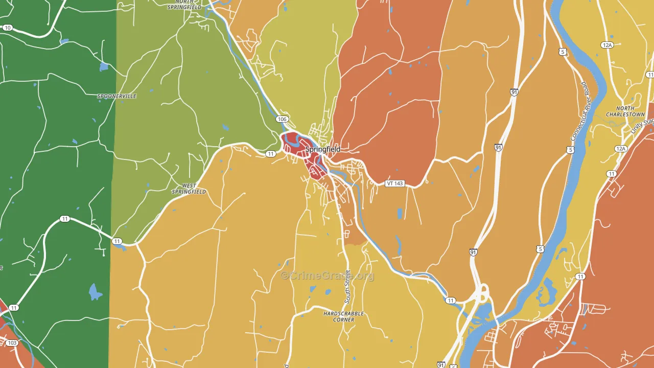 Springfield, VT Map of Murder Rates