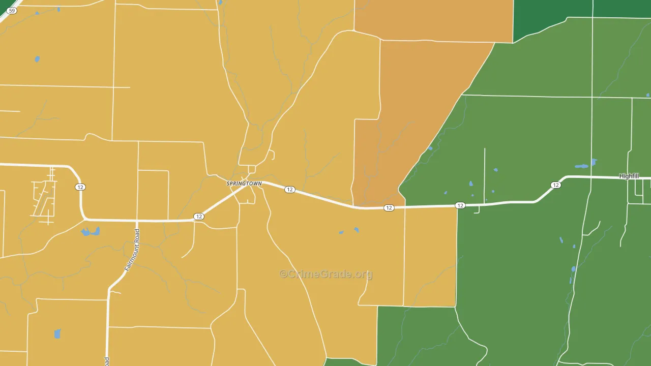 Springtown, AR Map of Murder Rates