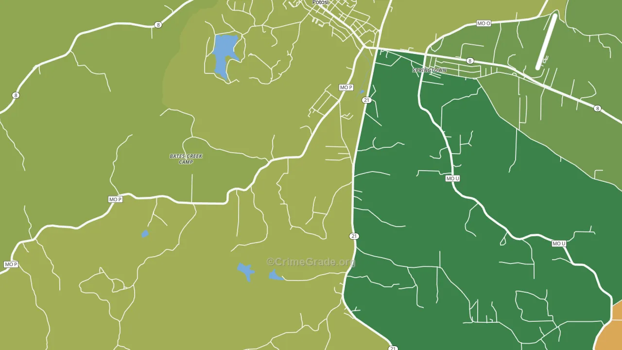 Springtown, MO Map of Murder Rates
