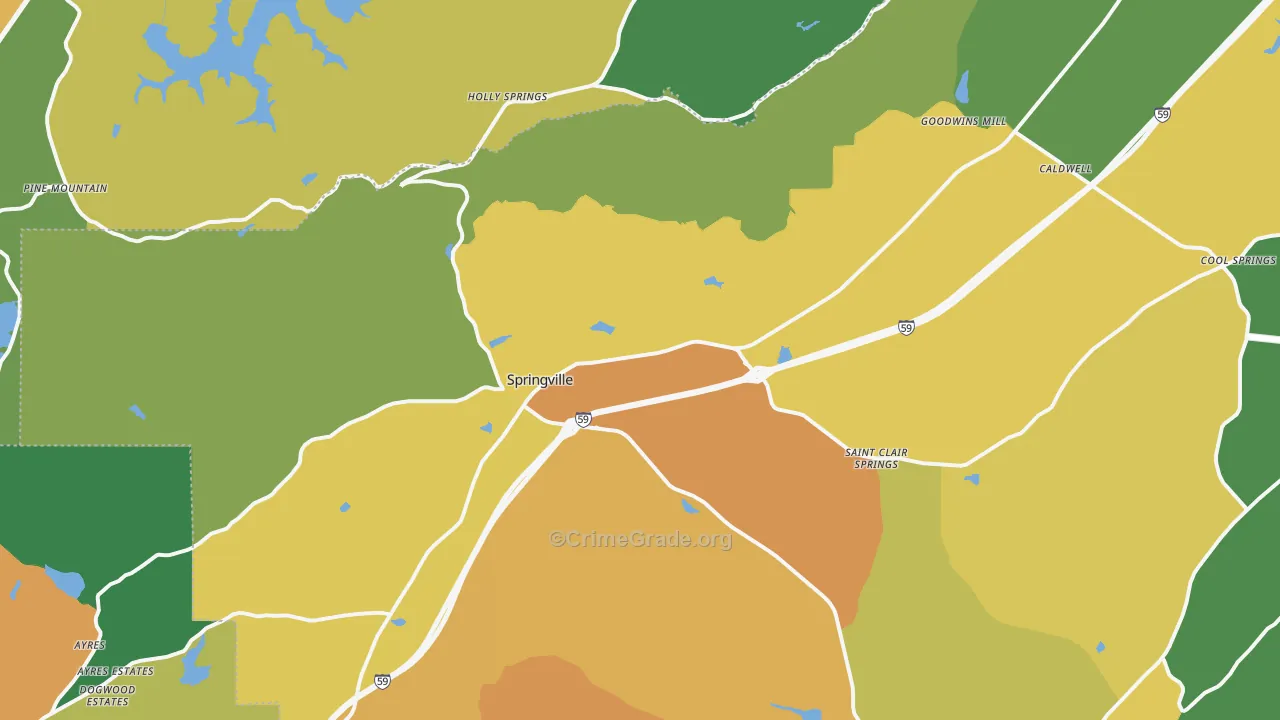Springville, AL Map of Murder Rates