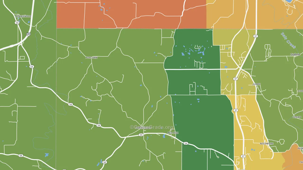 Springville, IN Map of Murder Rates