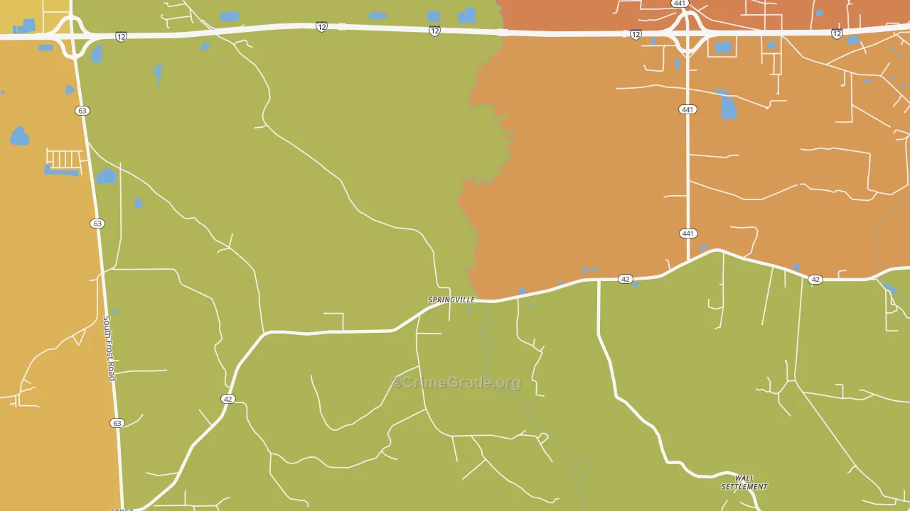 Springville, LA Map of Murder Rates