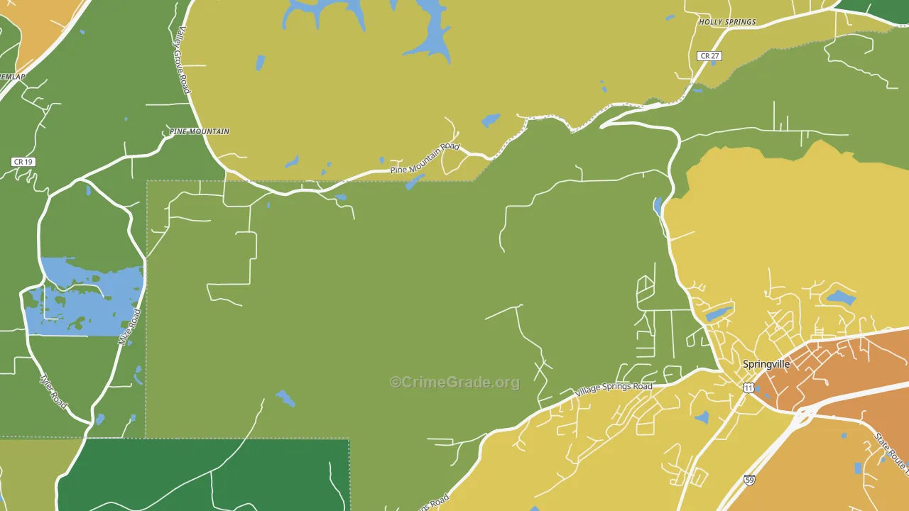 Springville Lake Estates, AL Map of Murder Rates