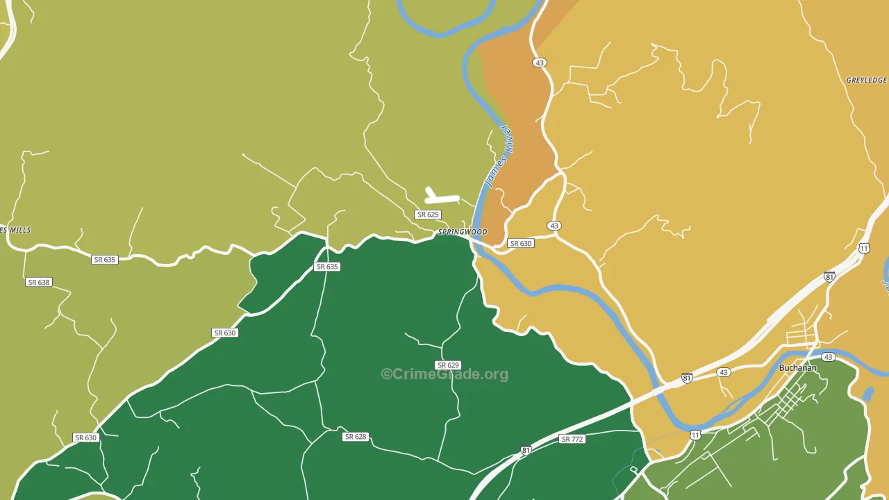 Springwood, VA Map of Murder Rates